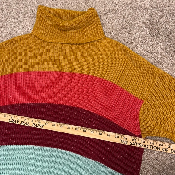 Farm Rio X Anthropologie Striped Turtleneck Tunic Sweater Metallic Flecks Large - Picture 4 of 8